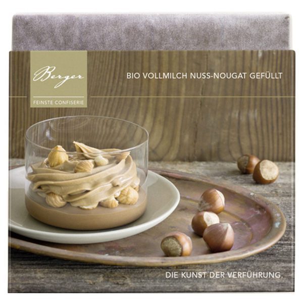100g Bio Vollmilchschokolade mit cremiger Nuss-Nougat-Füllung von Confiserie Berger