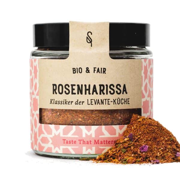 Bio Gewürz Rosenharissa von SoulSpice im Glas