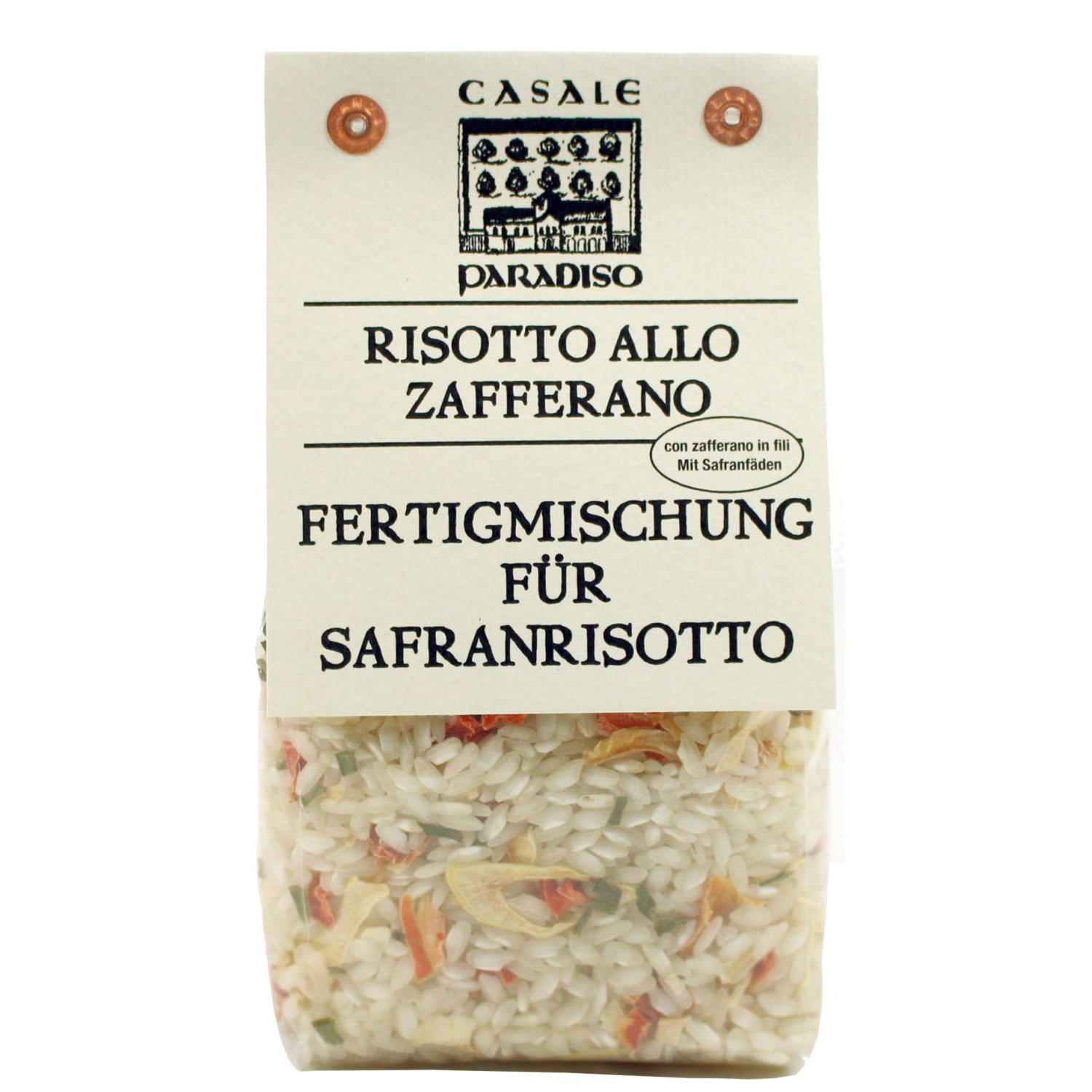 Eine Packung Risotto-Mischung "Risotto allo Zafferano" aus Italien.