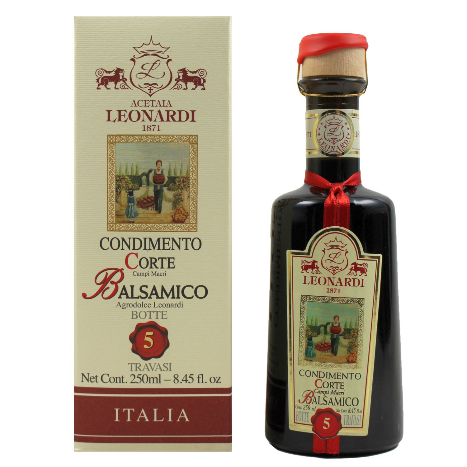 Eine Flasche Aceto Balsamico di Modena I.G.P. "Corte" 5 Jahre gereift der Acetaia Leonardi.