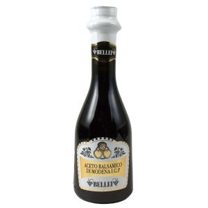 Eine Flasche Aceto Balsamico di Modena I.G.P. "Etichetta Bianca" der Acetaia Bellei.