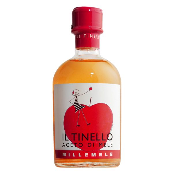 Eine Flasche Apfelessig (Aceto di Mele) "Il Tinello Millemele" von Il Borgo del Balsamico.