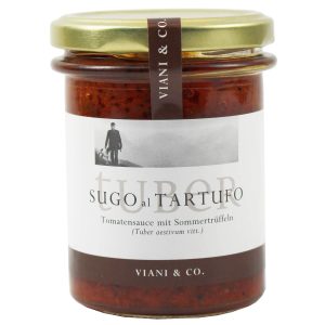 Ein Glas Sugo di Pomodoro e Tartufo (Tomatensauce mit Sommertrüffeln).
