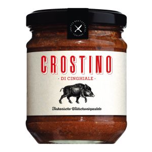 Ein Glas Viani Crostino di Cinghiale, eine toskanische Wildschweinpastete.