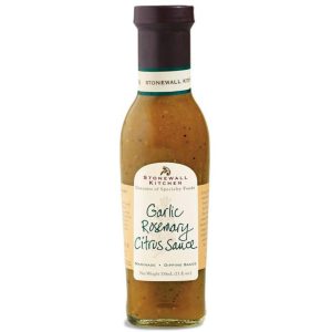Eine Flasche Stonewall Kitchen Garlic Rosemary Citrus Sauce.
