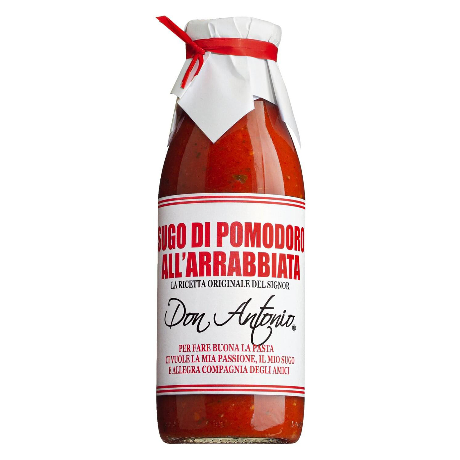 Ein Glas Sugo all'Arrabbiata mit Tomaten und Chili von Don Antonio.