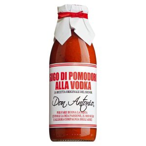 Ein Glas Sugo alla Vodka von Don Antonio, eine cremige Tomatensauce mit einem Hauch von Wodka.