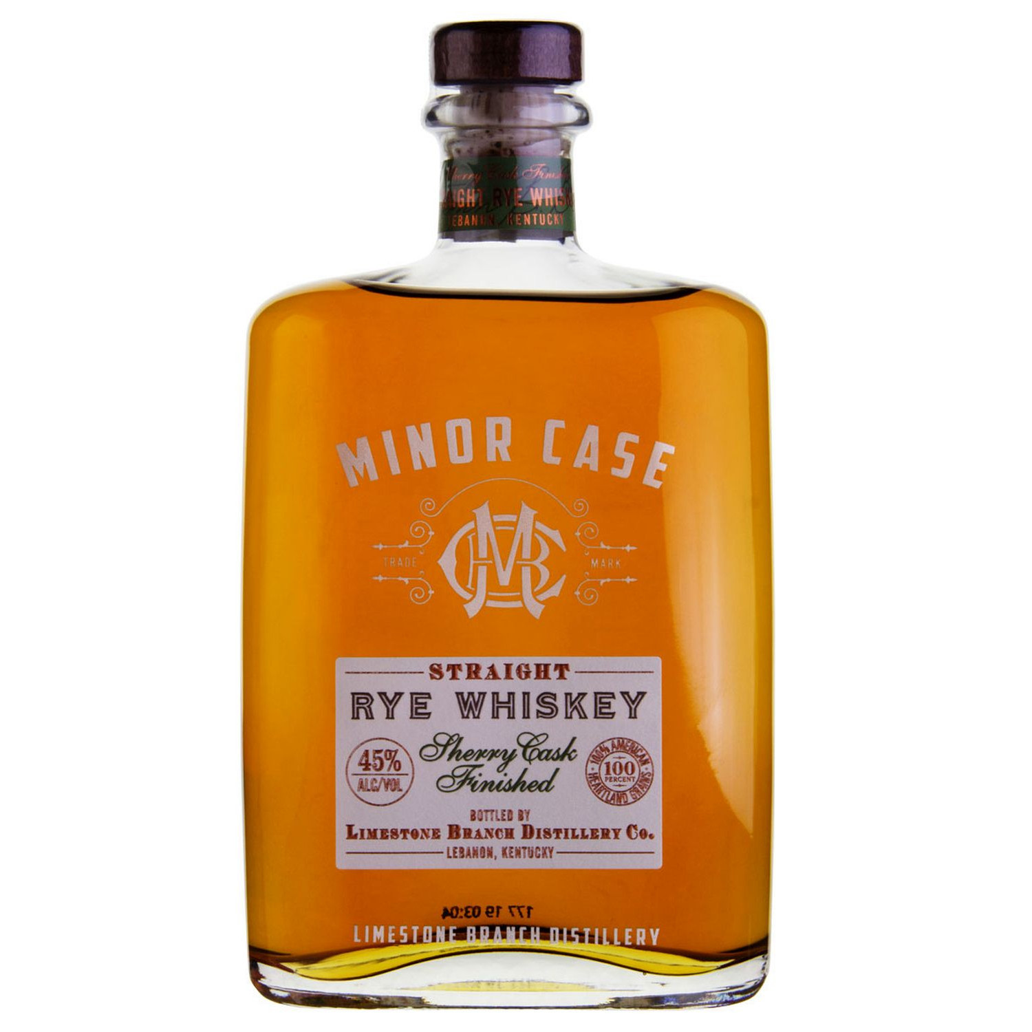 Eine Flasche Minor Case Straight Rye Sherry Cask Finished mit einem hellem Etikett.