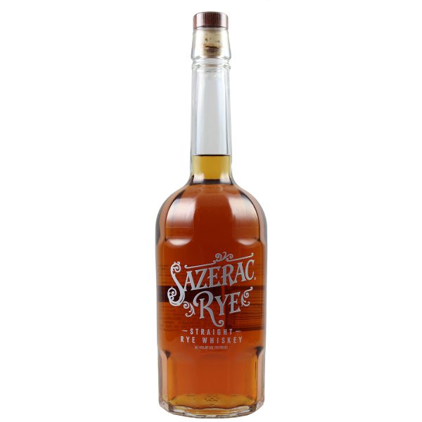 Eine Flasche Sazerac Straight Rye Whiskey 0,7l - mit einem schmalen Flaschendesign.