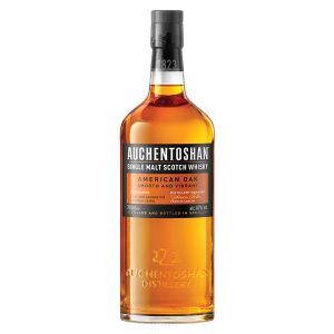 Eine Flasche Auchentoshan American Oak, 0,7 l, mit einem dunklen Etikett