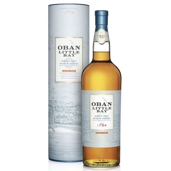 Eine Flasche Oban Little Bay, 0,7 l, mit einem hellem, eleganten Etikett