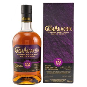 Eine Flasche GlenAllachie 12 Jahre, 0,7 l – moderne, bauchige Flasche mit lila Etikett