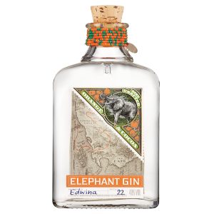 Flasche Elephant Orange Cocoa Gin, 0,5 l – klarer Gin mit Etikett in Orange und Bronze