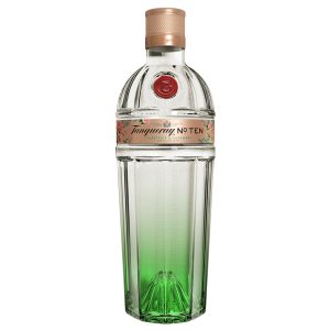 Flasche Tanqueray Ten Grapefruit & Rosemary, 1,0 l – eine große, elegante Flasche mit einer Illustration von Grapefruit und Rosmarin