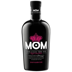 Flasche MOM Smoothness Gin, 0,7 l – klarer Gin mit einem Etikett, das ein Herz zeigt