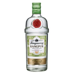 Flasche Tanqueray Rangpur Dry Gin, 0,7 l – klarer Gin mit grünem Etikett und einem roten Siegel