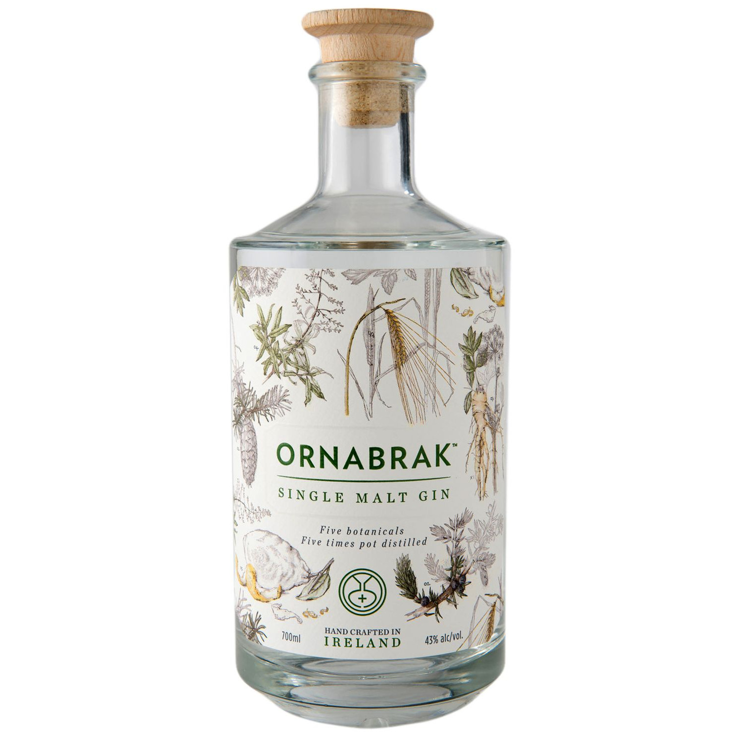 Flasche Ornabrak Single Malt Gin, 0,7 l – klarer Gin mit markantem Etikett