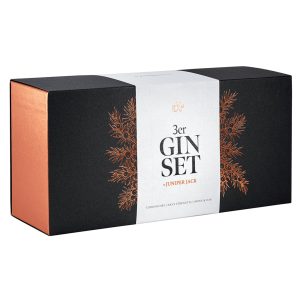 Geschenkset mit drei Mini-Flaschen Gin in den Sorten London Dry, Navy Strength und Smoke & Oak