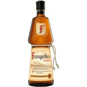 Flasche Frangelico Haselnusslikör, 0,7 l – goldener Likör mit einer Kordel um die Flasche