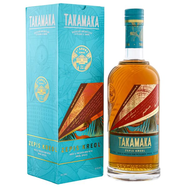 Flasche Takamaka St. Andre Series Zepis Kreol, 0,7 l – dunkler Rum mit Etikett in Vintage-Optik