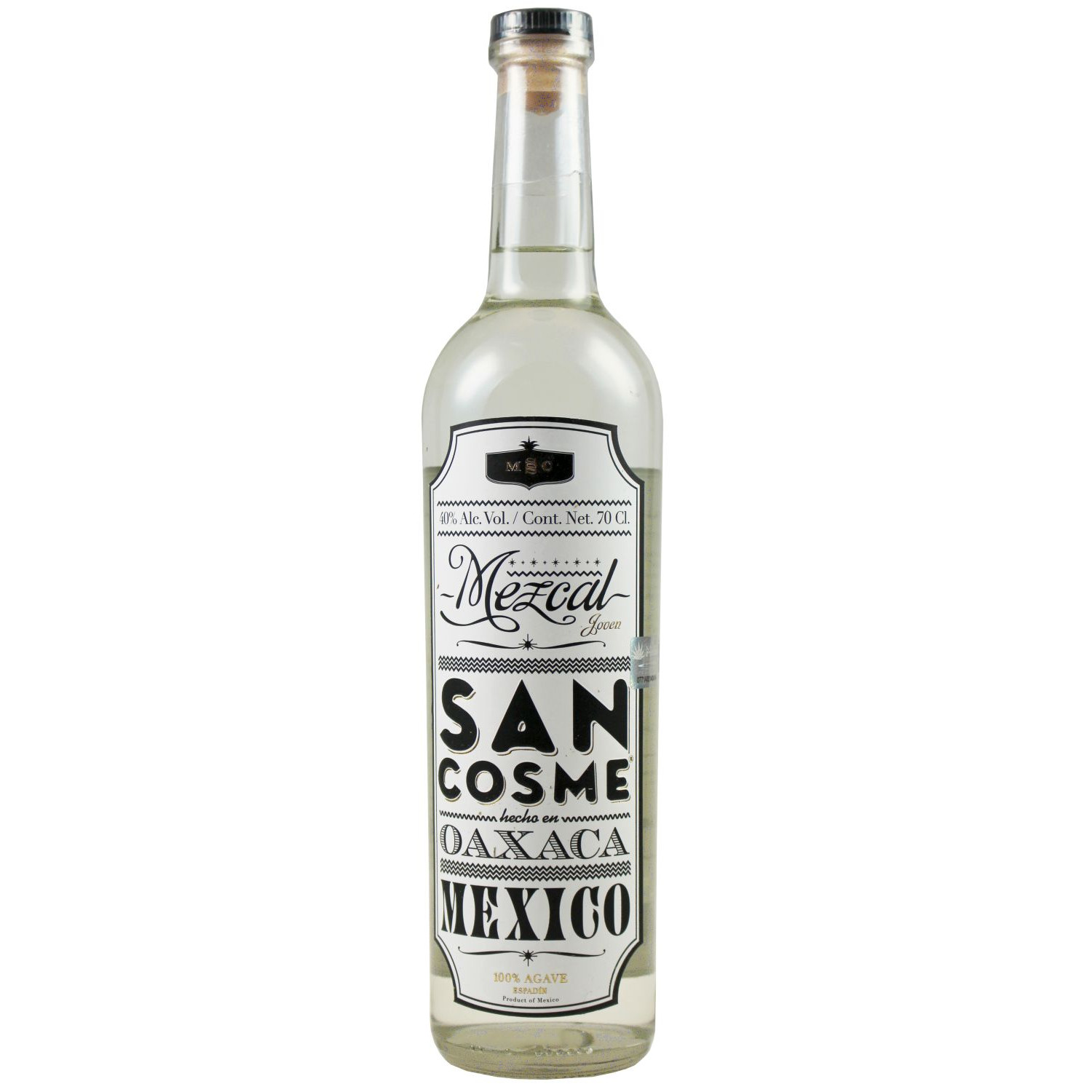Flasche San Cosme Mezcal Oaxaca Mexico, 0,7 l – klarer Mezcal mit traditionell geformter Flasche