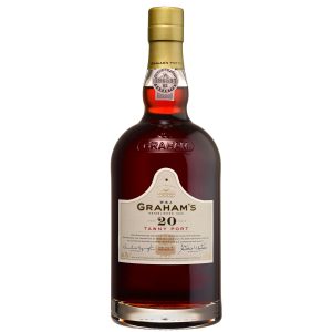 Flasche Graham's 20 Jahre Tawny Port, 0,75 l – hellbrauner Portwein mit einer goldenen 20 auf dem Etikett