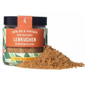 Ein Gewürzglas oder eine Verpackung der SoulSpice Bio Lebkuchen-Gewürzmischung.