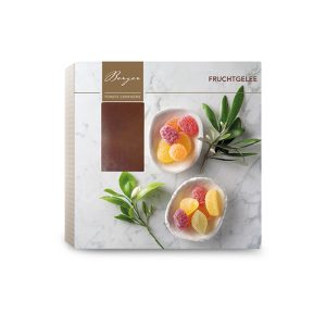 Fruchtgelee-Mix Confiserie Berger 100 g – Bunte Würfel aus Gelee in den Geschmacksrichtungen Mandarine, Zitrone, Orange, Erdbeere, Himbeere und Birne.