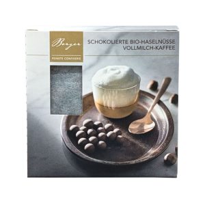 Bio Vollmilchschokolade Confiserie Berger 100 g – Schokolierte Haselnüsse mit Kaffee, 37% Kakao, knusprig und aromatisch.