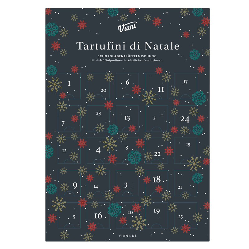 Adventskalender Tartufini Dolci – Trüffelpralinen in 8 versch. Sorten 175g – Viani, Italien