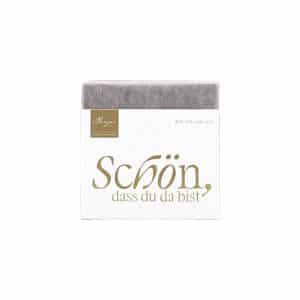 Bio Vollmilchschokolade Confiserie Berger 40 g – Thementafel "Schön, dass du da bist", zarter Schmelz mit 37% Kakao, glutenfrei.