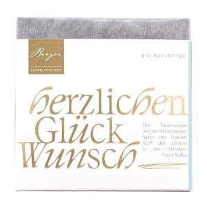 Bio Edelbitterschokolade Confiserie Berger 70 g – Thementafel "Herzlichen Glückwunsch", kräftiges Aroma mit 70% Kakao, vegan.