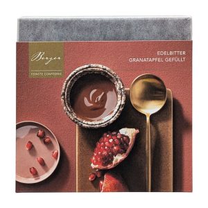 Edelbitterschokolade Confiserie Berger 100 g – Gefüllte Tafel mit Granatapfelcreme, 70% Kakao, herb und fruchtig.