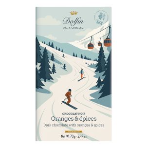 Dolfin Tablette Zartbitterschokolade 70 g mit kandierter Orange und Gewürzen, 60% Kakao.