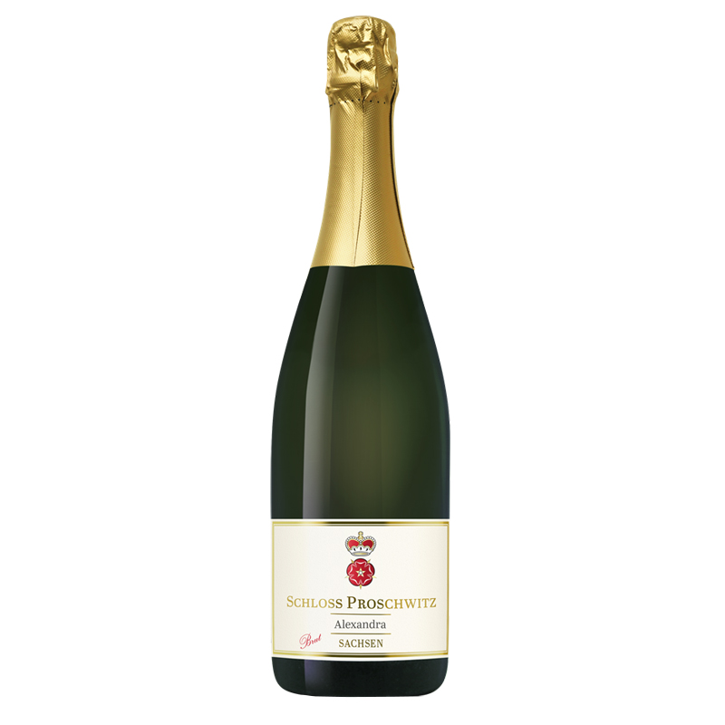 Cuvée Alexandra Sekt b.A. Brut vom Weinhaus Prinz zur Lippe in der Flasche, ein sächsischer Winzersekt aus traditioneller Flaschengärung