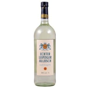 Echter Leipziger Allasch 38 % Vol. in klassischer Glasflasche (1,0 l) mit traditionellem Etikett