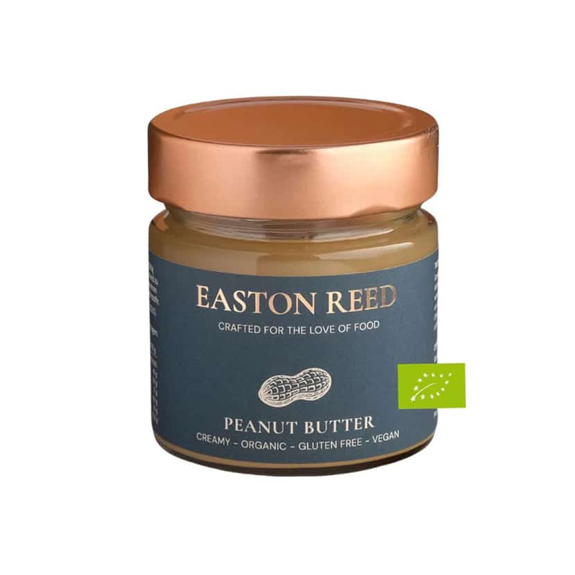 Glas „Peanut Butter Creamy“ von Easton Reed – cremige Erdnussbutter ohne Palmöl, 100 % Bio-Erdnüsse, vegan und glutenfrei.