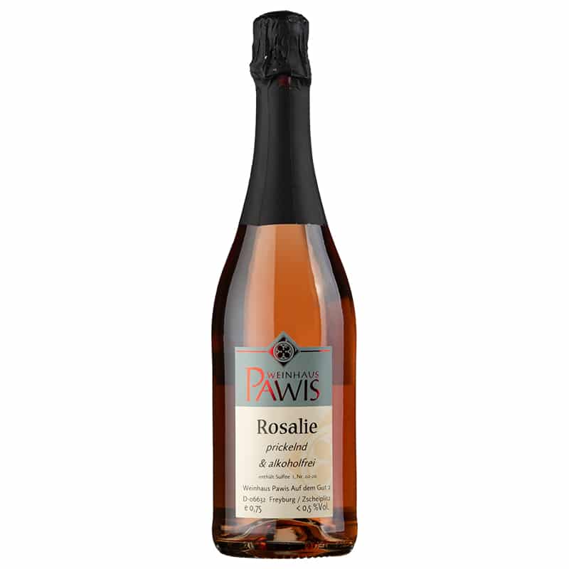 Flasche Rosalie Sekt Alkoholfrei vom Weingut Bernard Pawis aus Saale-Unstrut.