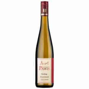 Flasche Riesling DQW trocken vom Weingut Bernard Pawis aus Saale-Unstrut – mineralischer deutscher Weißwein mit Zitrus- und Aprikosenaromen.