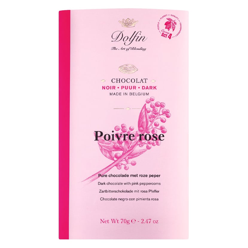 Zartbitterschokolade mit rosa Pfeffer von Dolfin