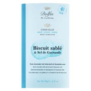 Tafel Zartbitterschokolade von Dolfin aus Belgien – Schokolade mit Butterkeks-Stückchen und Fleur de Sel aus Guérande.