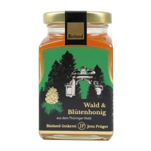 Glas Bio Wald- und Blütenhonig von Imkerei Jens Prüger aus dem Kees’schen Park – dunkler, aromatischer Honig mit kräftigem Geschmack.