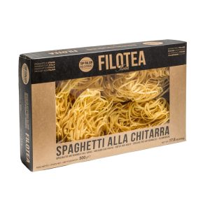 Packung Spaghetti alla Chitarra von Filotea aus Italien – kantige italienische Hartweizenpasta mit kräftiger Struktur, 500 g.