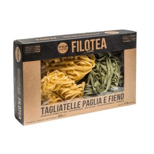 Packung Tagliatelle Paglia e Fieno von Filotea aus Italien – grüne und helle Bandnudeln aus Hartweizen, 500 g.