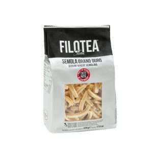Packung Strozzapreti von Filotea aus Italien – gedrehte Hartweizenpasta mit griffiger Oberfläche, 500 g.
