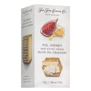 Packung Feigen-Cracker von The Fine Cheese Co. aus Somerset – knusprige Cracker mit fruchtigen Feigen, 125 g.