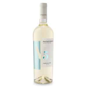 Flasche Malvasia Bianca V5 von Varvaglione aus Italien – aromatischer Weißwein mit 0,75 l Inhalt und fruchtig-floralem Charakter.